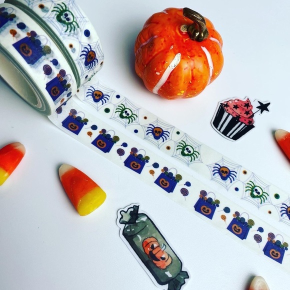 Trick Or Treat, Bags Of Candy and Spiderwebs, Washi Tape Set Of 2 - Picture 7 of 8